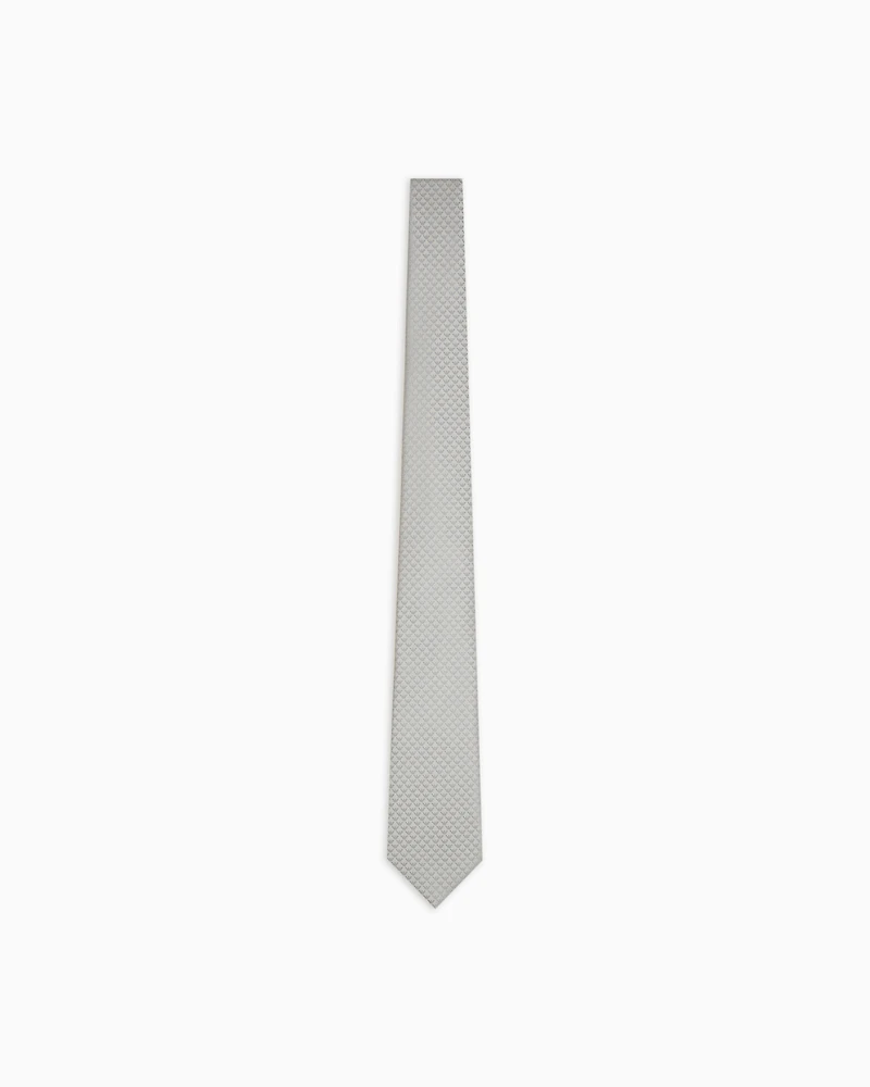 Emporio Armani - Pure silk tie with jacquard monogram, Man, Silver, Size: TU
