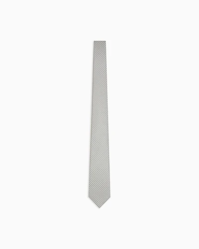 Emporio Armani - Pure silk tie with jacquard monogram, Man, Silver, Size: TU