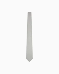 Emporio Armani - Pure silk tie with jacquard monogram, Man, Silver, Size: TU