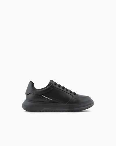 Emporio Armani - Leather sneakers with side logo, Man, Black, Size: