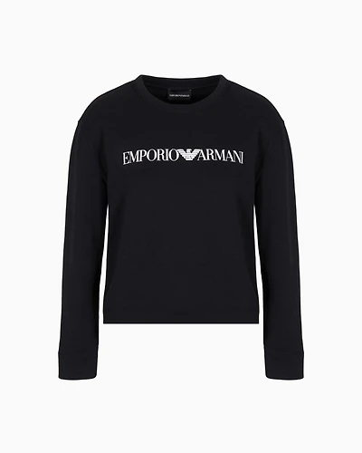 Emporio Armani - ASV organic jersey sweatshirt with logo, Woman, Navy Blue, Size: