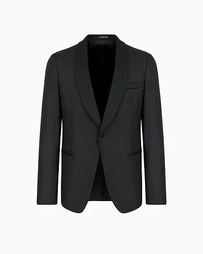 Emporio Armani - Light worsted virgin wool single-breasted jacket with satin shawl lapels, Man, Black, Size: