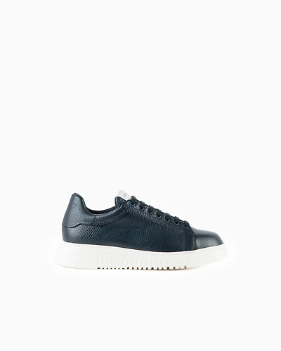 Emporio Armani - Tumbled leather sneakers, Man, Navy Blue, Size: