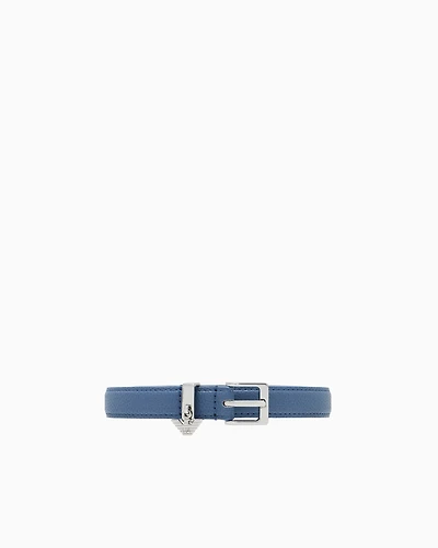 Emporio Armani - Deer-print belt with eagle logo charm, Woman, Blue, Size: