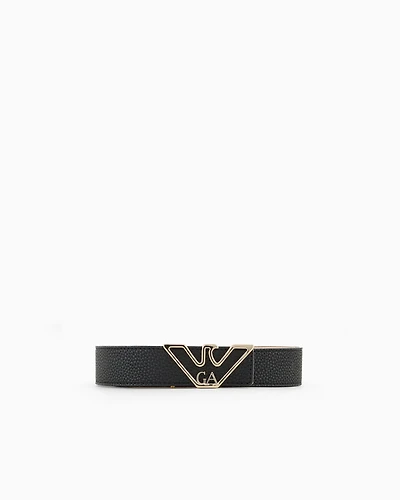 Emporio Armani - Belt with deer-print eagle plate, Woman, Black, Size: