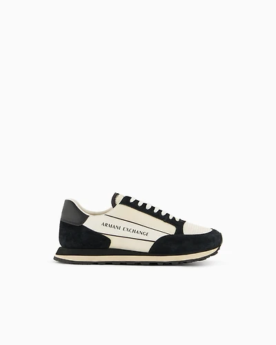 Armani Exchange - Suede sneakers with mesh inserts, Man, Black, Size: