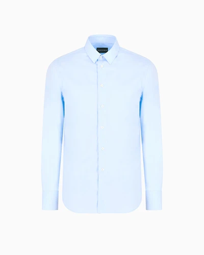 Emporio Armani - Stretch cotton poplin shirt, Man, Light Blue, Size: