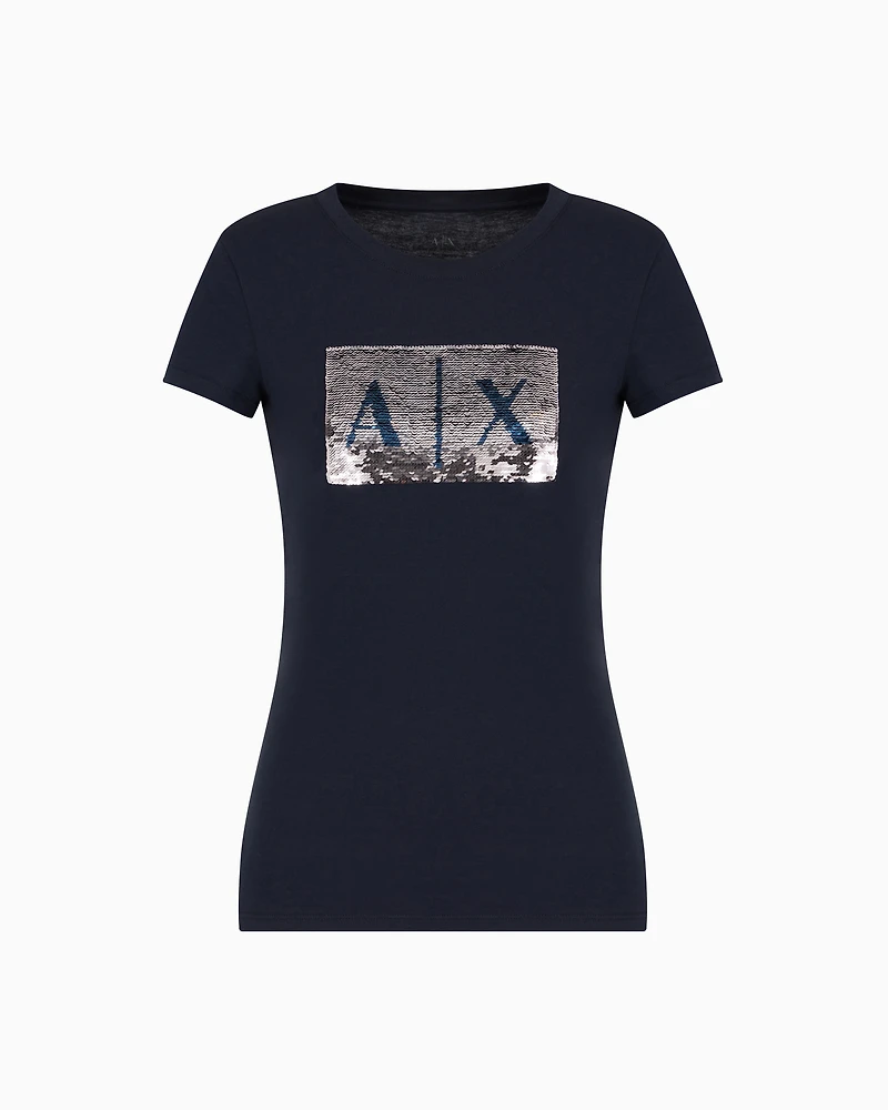 Armani Exchange - Slim fit T-shirt stretch cotton jersey, Woman, Navy Blue, Size: