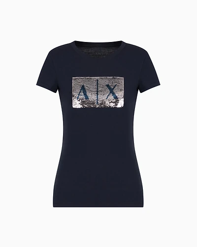 Armani Exchange - Slim fit T-shirt stretch cotton jersey, Woman, Navy Blue, Size: