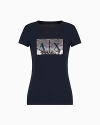 Armani Exchange - Slim fit T-shirt stretch cotton jersey, Woman, Navy Blue, Size: