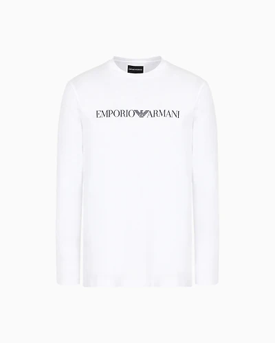 Emporio Armani - Pima-jersey jumper with printed logo, Man, White, Size: