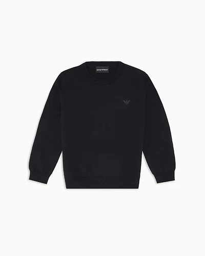 Emporio Armani - Wool-blend jumper with micro-eagle embroidery, Boy, Navy Blue, Size: