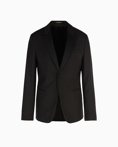 Emporio Armani - Single-breasted, worsted virgin-wool jacket, Man, Black, Size: