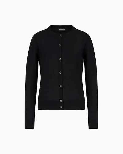 Emporio Armani - Cardigan plain-knit, pure virgin wool, Woman, Black, Size: