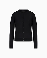 Emporio Armani - Cardigan in plain-knit, pure virgin wool, Woman, Black, Size: 52