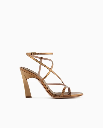 Emporio Armani - High-heeled, crossed lamé leather sandals, Woman, Gold, Size: