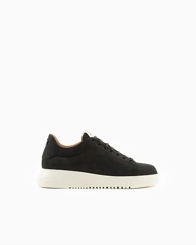 Emporio Armani - Nubuck sneakers with knurled soles, Man, Black, Size: