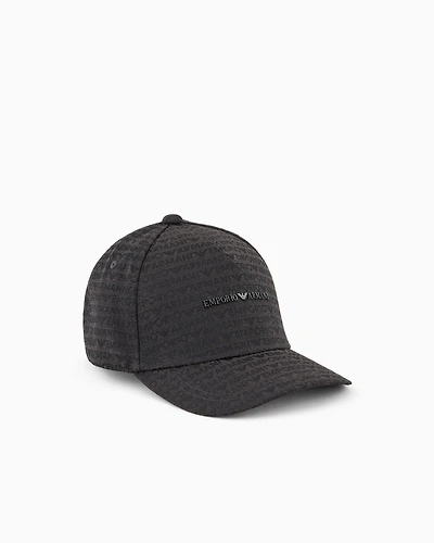 Emporio Armani - Jacquard nylon baseball cap with all-over logo lettering, Man, Grey, Size: TU