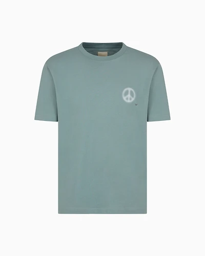 Emporio Armani - ASV jersey T-shirt with oversized print from the Peace capsule collection, Man, Blue, Size: