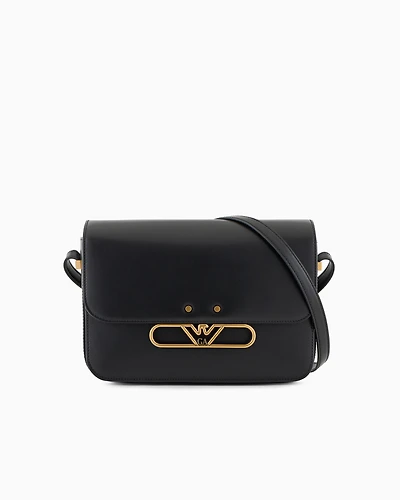 Emporio Armani - Smooth leather shoulder bag with metal eagle logo, Woman, Black, Size: TU