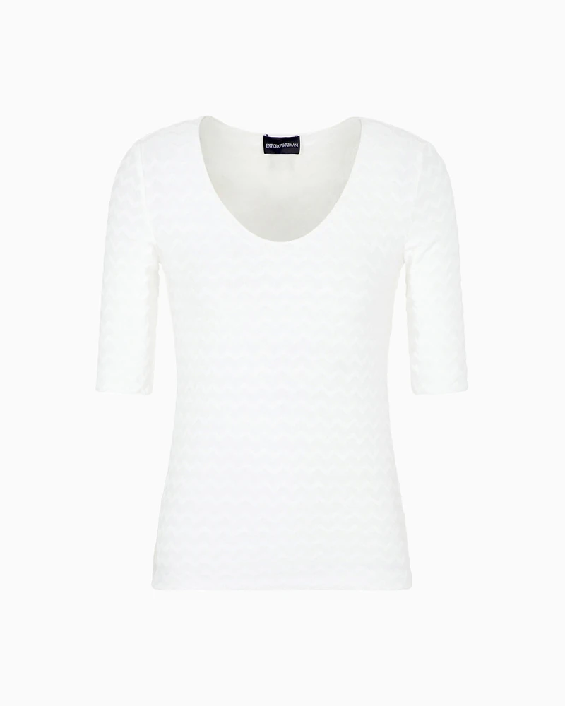 Emporio Armani - Two-way stretch jacquard motif nylon-jersey V-neck jumper, Woman, White, Size: