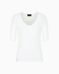 Emporio Armani - Two-way stretch jacquard motif nylon-jersey V-neck jumper, Woman, White, Size: