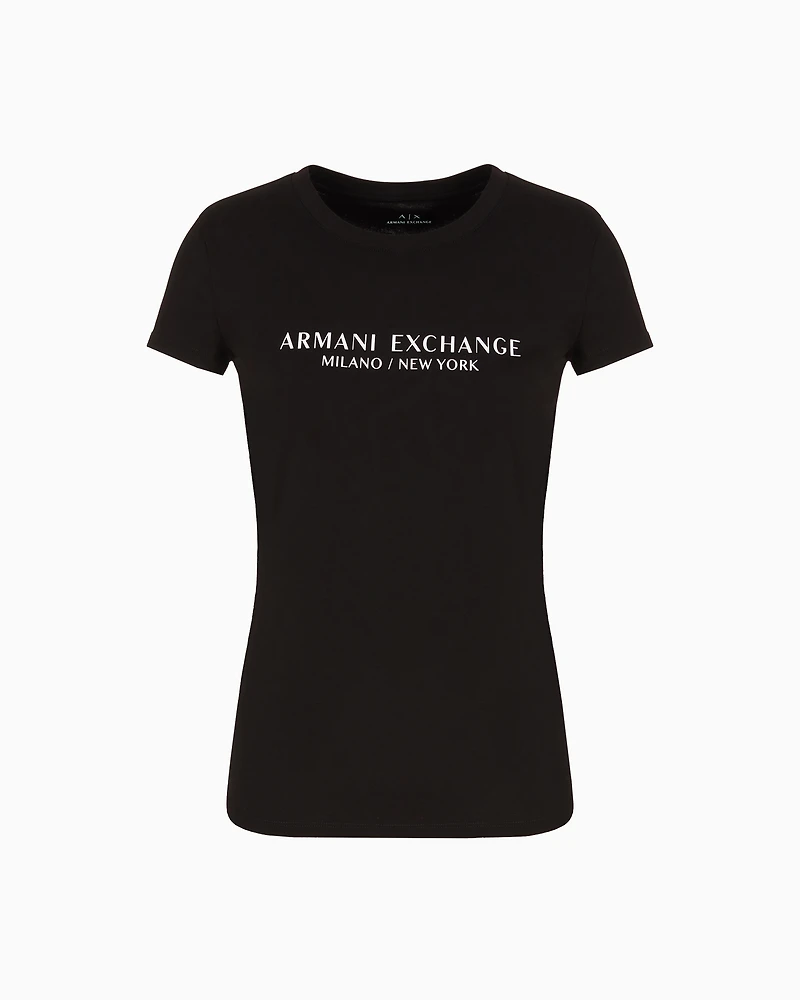 Armani Exchange - Slim fit T-shirt with Milan New York print, Woman, Black, Size: