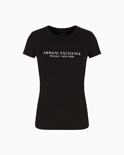 Armani Exchange - Slim fit T-shirt with Milan New York print, Woman, Black, Size: