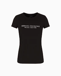 Armani Exchange - Slim fit T-shirt with Milan New York print, Woman, Black, Size: