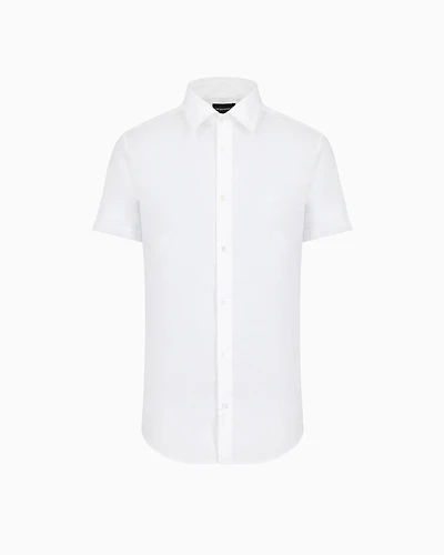 Emporio Armani - Short-sleeved, stretch nylon-blend shirt, Man, White, Size: