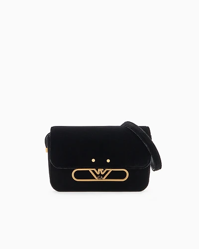 Emporio Armani - Velvet shoulder bag with metal eagle logo, Woman, Black, Size: TU