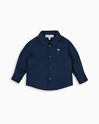 Emporio Armani - Stretch cotton shirt with eagle embroidery, Boy, Blue, Size: