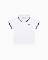 Emporio Armani - Stretch piqué polo shirt with striped trim, Boy, White, Size:
