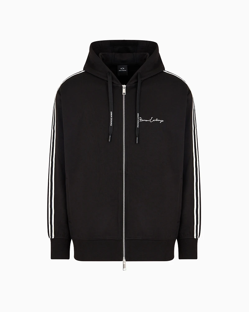 Full zip sweatshirt bonded cotton with bands on the sleeves
