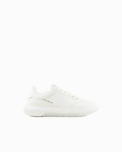 Emporio Armani - Leather sneakers with side logo, Man, White, Size: