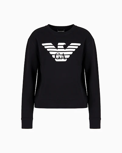 Emporio Armani - ASV organic jersey sweatshirt with logo, Woman, Navy Blue, Size: