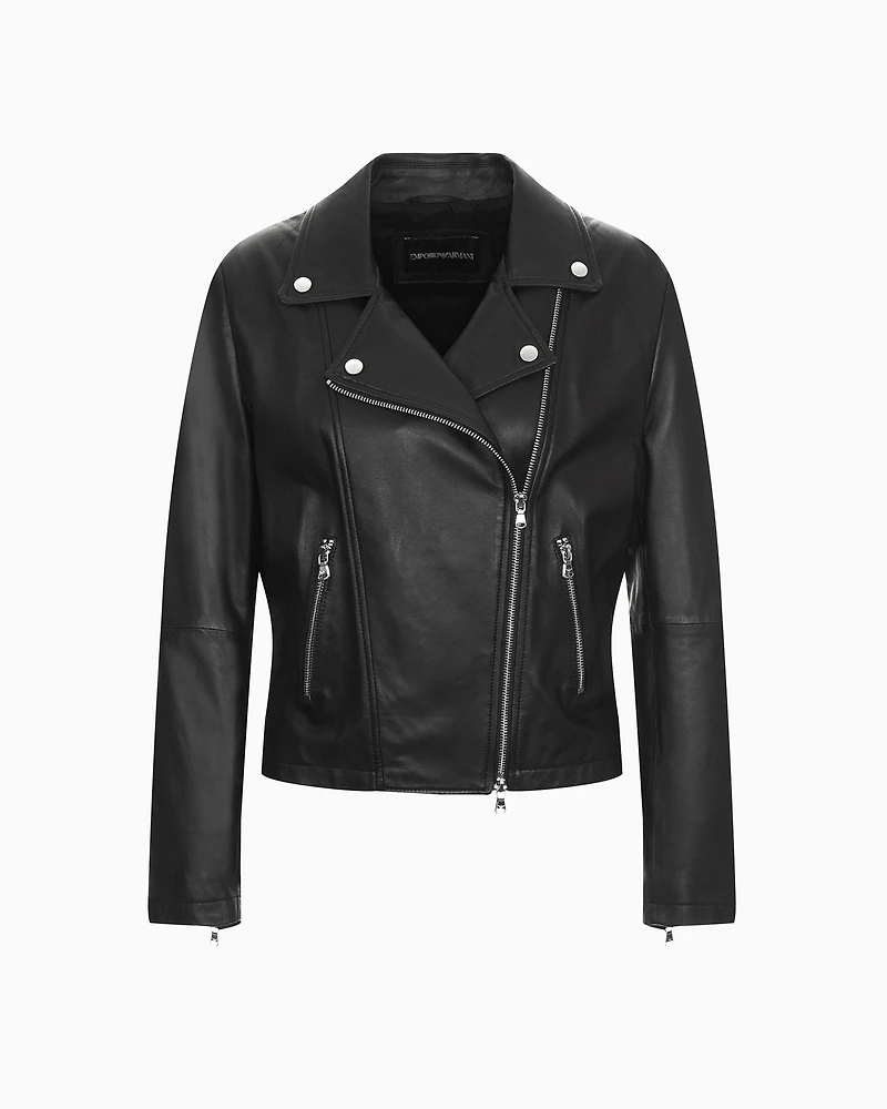 Emporio Armani - Nappa-lambskin biker jacket, Woman, Black, Size: