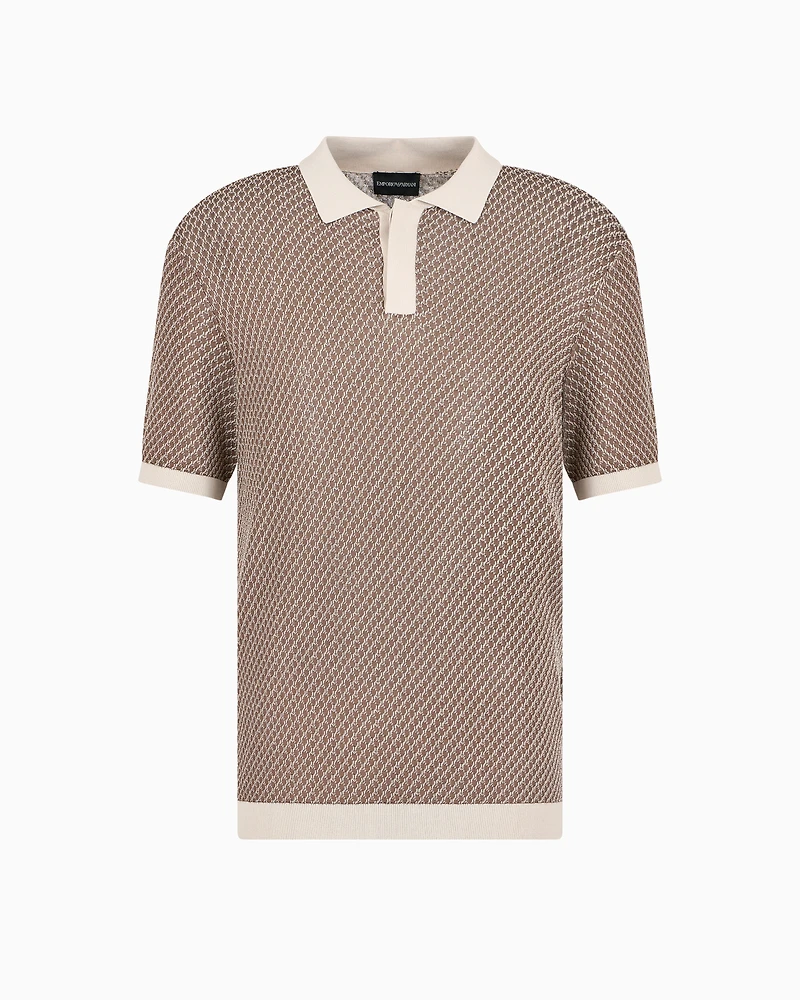 Emporio Armani - Micro-pattern jacquard knit Polo shirt, Man, Beige, Size: