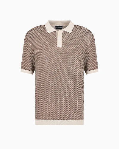 Emporio Armani - Micro-pattern jacquard knit Polo shirt, Man, Beige, Size:
