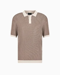 Emporio Armani - Micro-pattern jacquard knit Polo shirt, Man, Beige, Size: