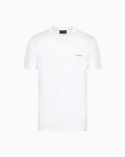Emporio Armani - ASV Lyocell blend jersey T-shirt with micro logo lettering, Man, White, Size: