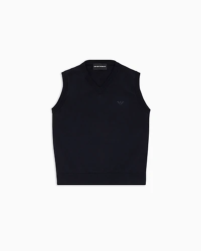 Emporio Armani - Corn-on-the-cob knit V-neck gilet, Boy, Blue, Size: