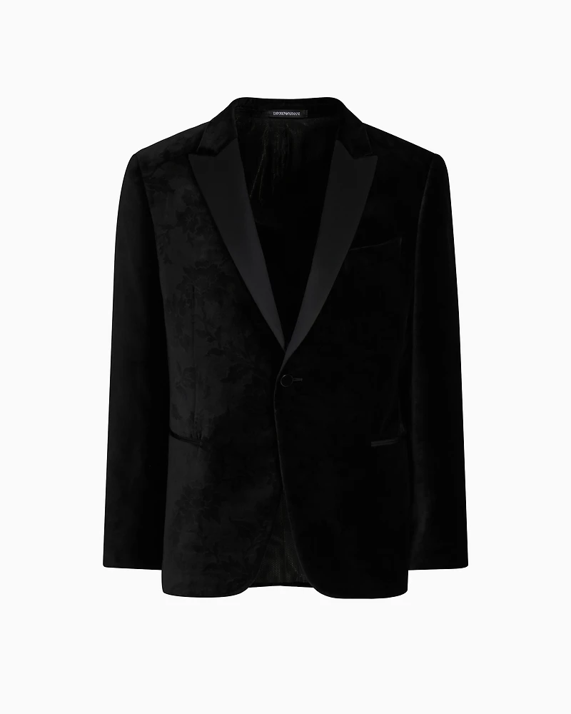 Emporio Armani - Velvet tuxedo jacket with all-over printed motif, Man, Black, Size: