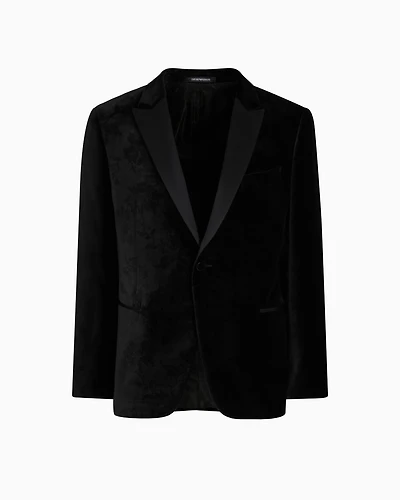 Emporio Armani - Velvet tuxedo jacket with all-over printed motif, Man, Black, Size: