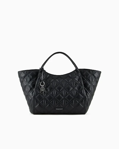 Emporio Armani - Quilted nappa leather-effect oversized shopper bag, Woman, Black, Size: TU