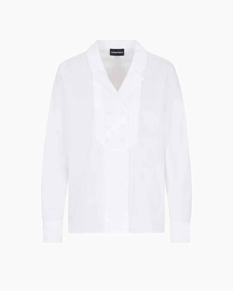 Emporio Armani - Double-breasted poplin shirt with lapels, Woman, White, Size: