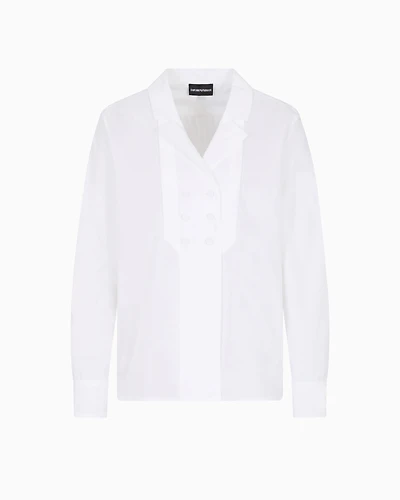 Emporio Armani - Double-breasted poplin shirt with lapels, Woman, White, Size: