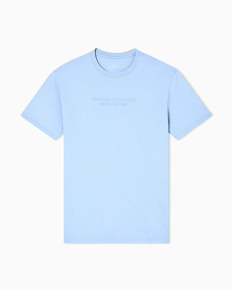 Armani Exchange - Regular fit T-shirt with logo, Man, Light Blue, Size: