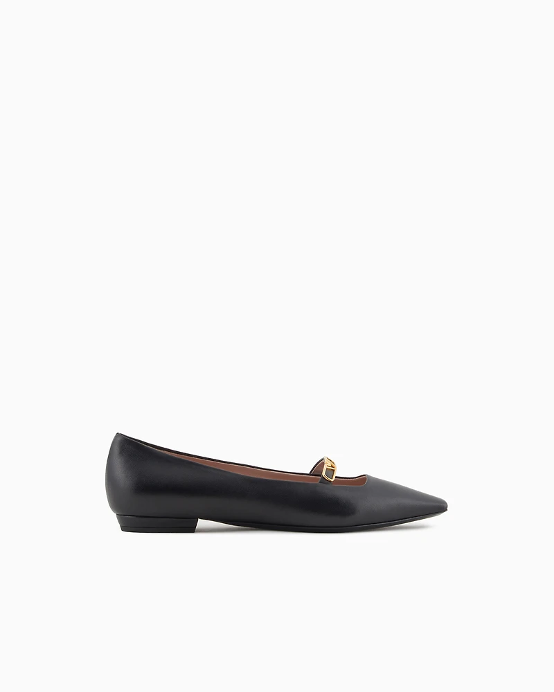 Emporio Armani - Nappa-leather pointed-toe ballerinas with eagle plate, Woman, Black, Size: