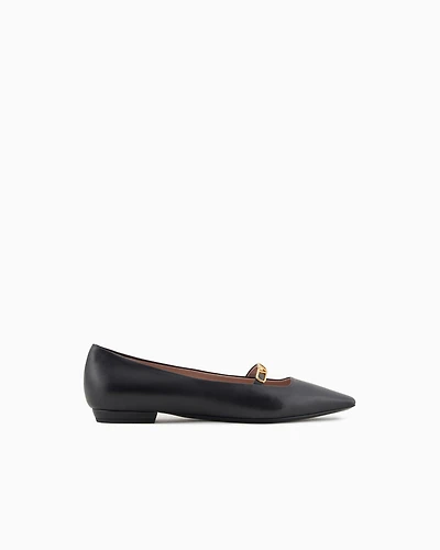 Emporio Armani - Nappa-leather pointed-toe ballerinas with eagle plate, Woman, Black, Size:
